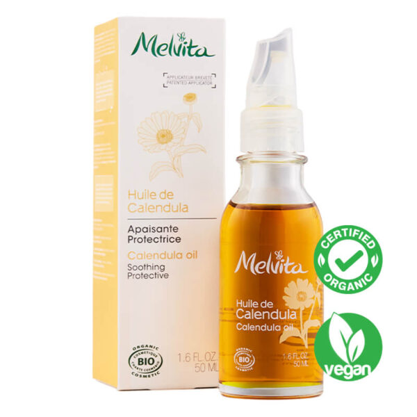 Representig the Melvita Organic Calendula Oil with the box