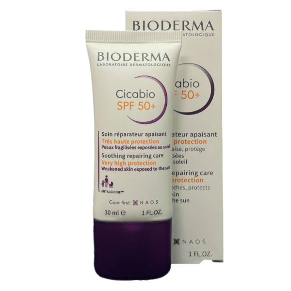 Tube with packaging box of Bioderma Cicabio Soothing Repairing Care SPF 50+ 30ml
